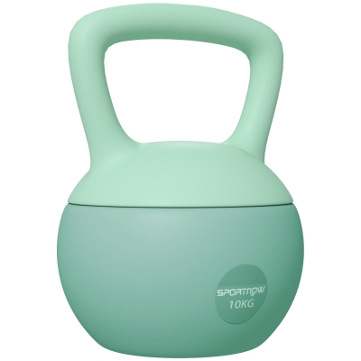 SPORTNOW Pesa Rusa 10 kg Kettlebell Relleno de Arena Metálica y Mango Antideslizante para Entrenamiento en Casa 21x21x30 cm Verde