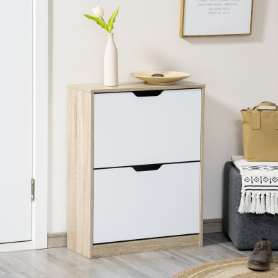 HOMCOM Armoire à Chaussures 2 Tiroirs Bois Blanc 8 Paires