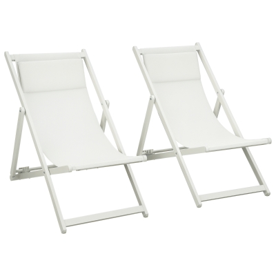 Outsunny Conjunto de 2 Espreguiçadeiras Dobráveis de Alumínio com Encosto Ajustável em 5 Posições e Apoio de Cabeça 60x100x85 cm Branco