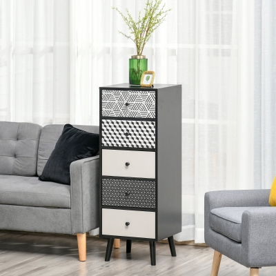 HOMCOM Commode 5 Tiroirs Moderne Noir Gris 40x40x111.5cm