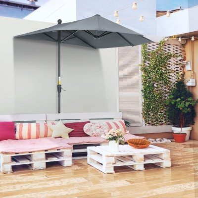 Outsunny Parasol Demi-Lune Anti-UV 200x190x240 cm Gris