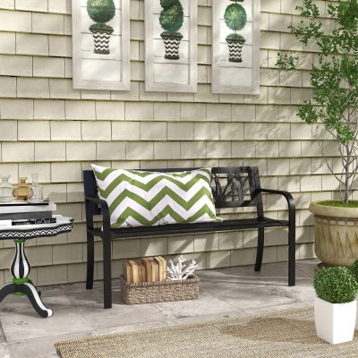 Outsunny Banc Jardin 2 Places Acier Noir avec Dossier Orné