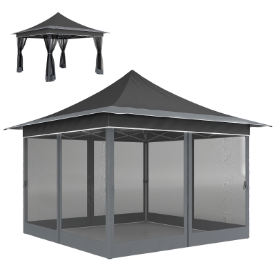 Outsunny Gazebo Réglable Polyester Gris Foncé Métal 357x357x310cm