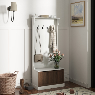HOMCOM Portemanteau Banc Rangement Bois Blanc 71,5x39,5x170 cm