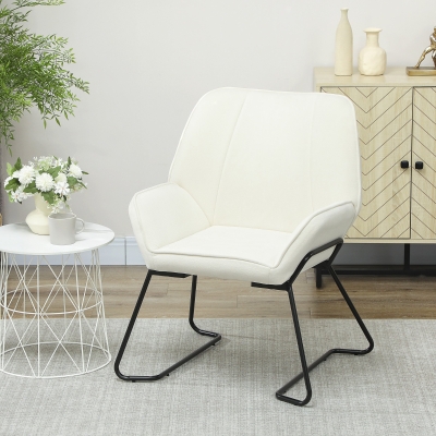 HOMCOM Poltrona Sala de Estar Moderna Poltrona de Leitura com Assento Largo e Acolchoado Estofada em Veludo Pés de Metal 70x67,5x87 cm Creme