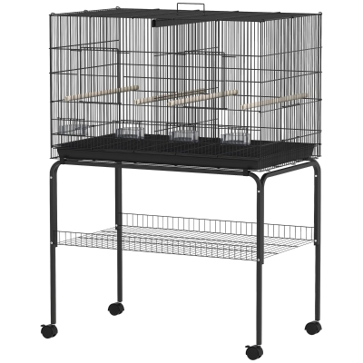 PawHut Cage Oiseaux avec Support Noir 94x57x57/128 cm