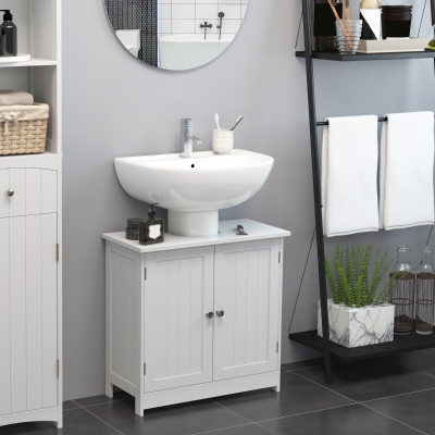 HOMCOM Armoire Sous-Lavabo Blanc MDF 60x30x60cm Salle de Bain