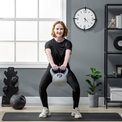 SPORTNOW Kettlebell 12kg Plastique Bleu Fond Plat Grande Prise