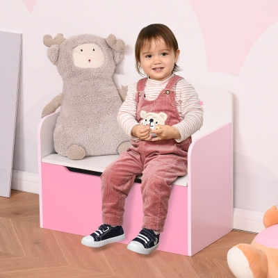 HOMCOM Banquette Rangement Bois Enfants 3-6 Ans Rose 60x30x50 cm