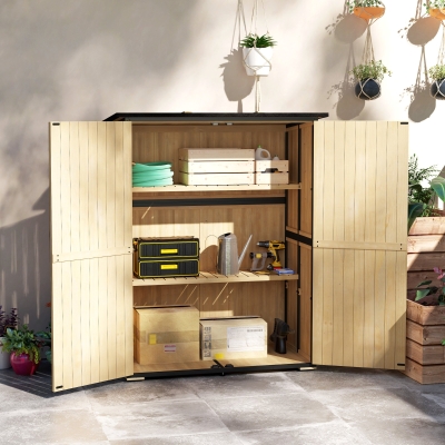 Outsunny Armoire Jardin Bois Naturel 2 Étagères Verrouillable