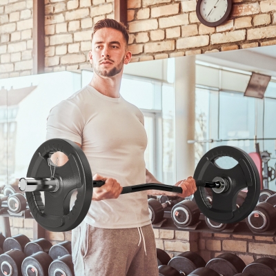 SPORTNOW Barre de Poids en Acier 120 cm Barre Curl EZ avec 2 Pinces Charge 100 kg pour les Disques de Ø5 cm Noir et Argent