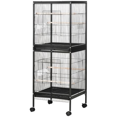 PawHut Cage Oiseaux Intérieur Roulettes 51.5x50x140 cm Noir