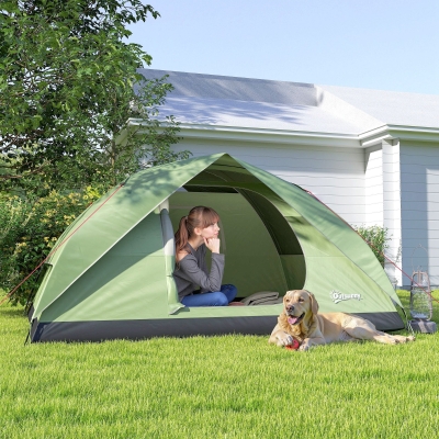 Outsunny Tente de Camping pour 3 Personnes Imperméable avec Poches, Crochet pour Lanterne et Sac de Transport, Vert