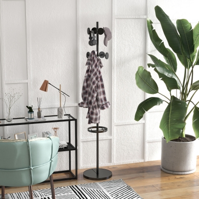 HOMCOM Porte-Manteau Métal Noir avec Porte-Parapluie et Crochets
