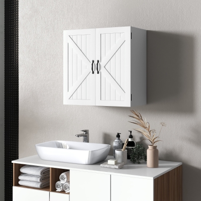 kleankin Armoire Murale Bois Blanc 60x30x60cm Salle de Bain