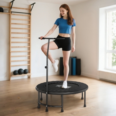 HOMCOM 40" Mini Trampoline Rebounder Adjustable Handle Black