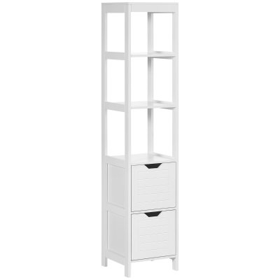 kleankin Mueble Columna con 3 Estantes Abiertos y 2 Cajones de Almacenaje Diseño Antivuelco 30x30x144 cm Blanco