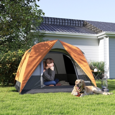 Outsunny Tente de Camping pour 3 Personnes Imperméable avec Pochette, Crochet pour Lanterne et Sac, 2x2x1.35m, Orange