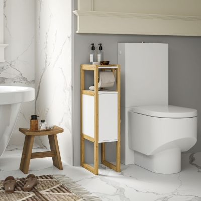 HOMCOM Meuble Salle de Bain Bambou Blanc 20x33x80cm