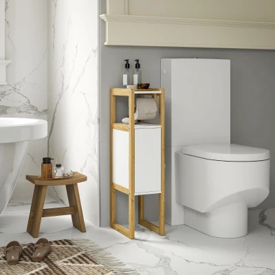 HOMCOM Meuble Salle de Bain Bambou Blanc 20x33x80cm