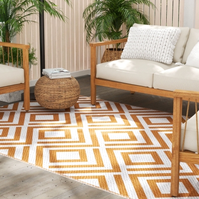 Outsunny Tapis Extérieur Réversible 182x274cm Marron Blanc