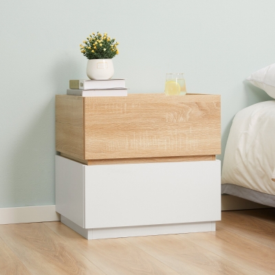 HOMCOM Table de Chevet Moderne Bois 2 Tiroirs 50x40x47.5cm