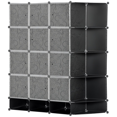 HOMCOM Armario Modular Organizador Portátil con 16 Compartimentos y 2 Barras de Colgar Ropa Negro y Blanco