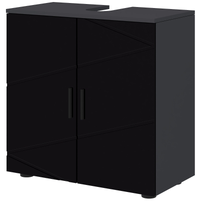 kleankin Meuble Sous-Lavabo Bois Noir 60x30x60cm 2 Portes