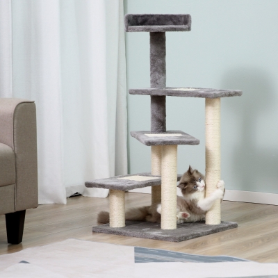 PawHut Arbre à Chat 5 Étages Beige Gris 100cm
