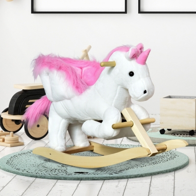 HOMCOM Cheval à Bascule Licorne Bois Sonore pour Enfants