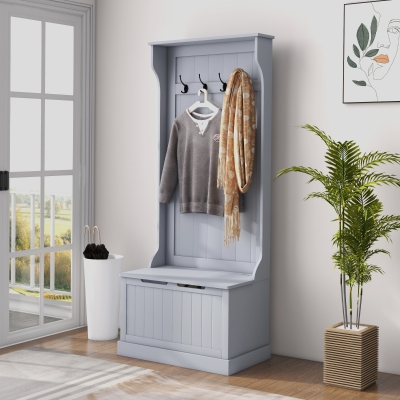 HOMCOM Portemanteau 3-en-1 Bois Gris avec Banc et Rangement