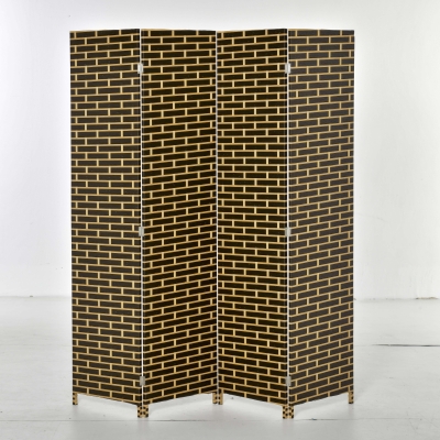 HOMCOM Paravent 4 Panneaux Bois Peuplier Chocolat Paille