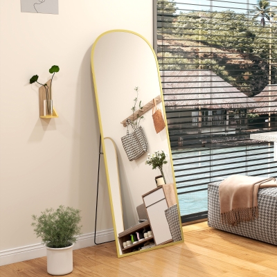 HOMCOM Espelho de Pé Espelho de Corpo Inteiro 60x165 cm com Estrutura de Liga de Alumínio e Suporte para Sala Quarto Dourado