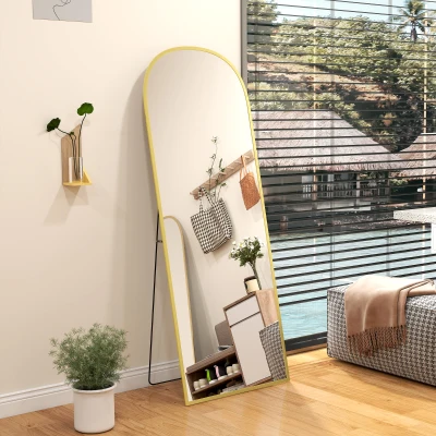 HOMCOM Espelho de Pé Espelho de Corpo Inteiro 60x165 cm com Estrutura de Liga de Alumínio e Suporte para Sala Quarto Dourado