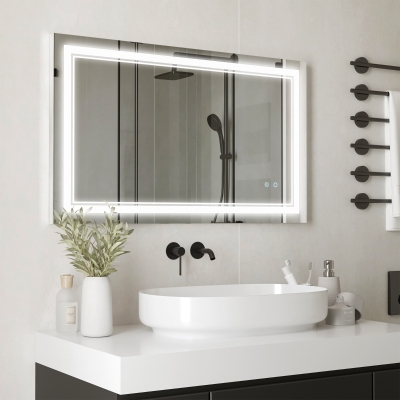 kleankin Miroir LED Salle de Bain Tactile Mémoire Étanche Argent