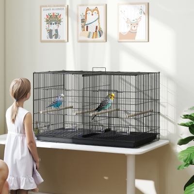 PawHut Cage Oiseaux Acier Noir 94x57x57cm avec Rangement
