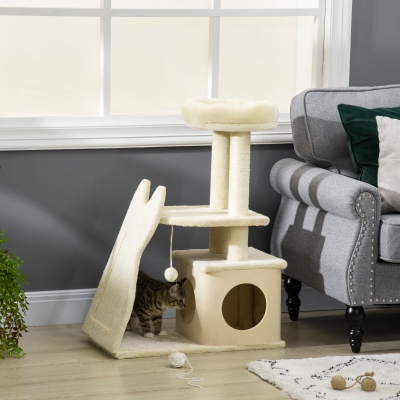 PawHut Arbre à Chat Sisal Beige avec Maisonnette et Lit 83cm