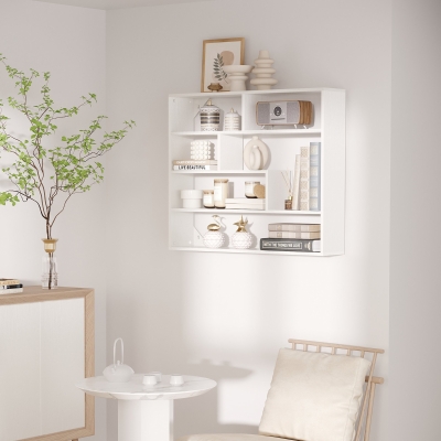 HOMCOM Bibliothèque Murale Moderne 4 Niveaux Bois Blanc