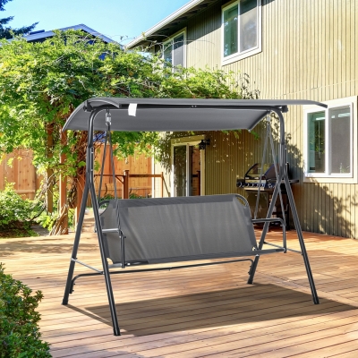 Outsunny Balancelle 3 Places Acier Polyester Gris avec Auvent