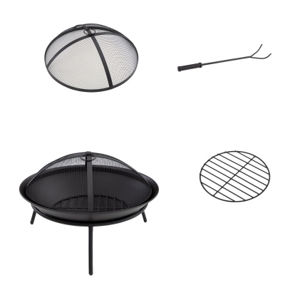 Outsunny Brasero de Exterior con Tapa y Atizador Pozo de Fuego de Metal para Terraza Patio Jardín Ø47x33 cm Negro