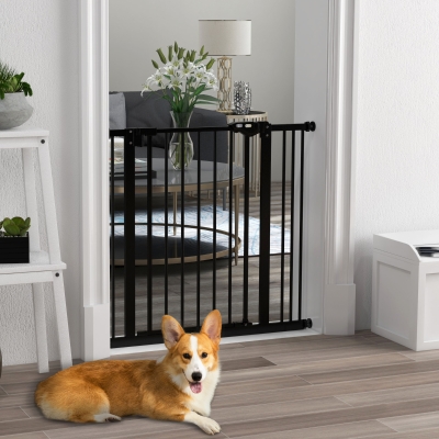PawHut Barrière Sécurité Chiens 74-87cm Métal Noir