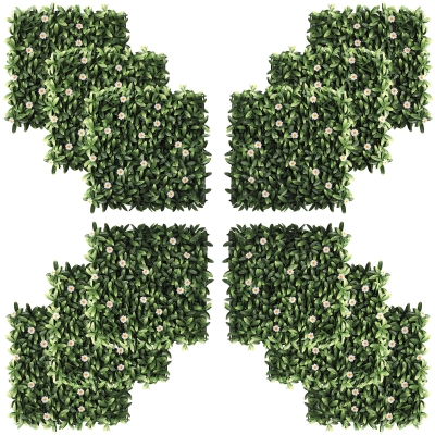 Outsunny 12 Stück künstliches Pflanzenwand Hecke 50x50 cm UV-Schutz Sichtschutz Rhododendronblätter Design Heckenpflanze für Garten Outdoor Dekor