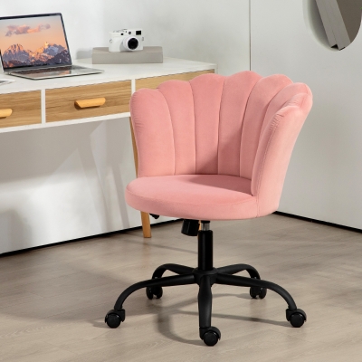 HOMCOM Chaise Bureau Velours Rose Hauteur Réglable Sans Accoudoirs