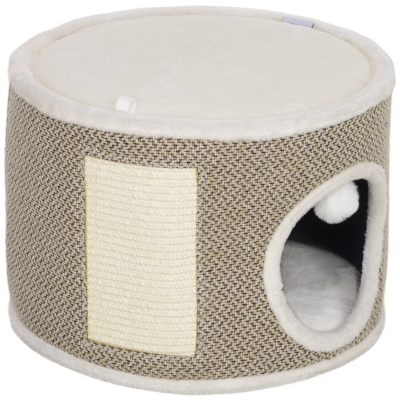PawHut Tour Griffoir Chat Sisal Ø40x30cm Peluche Café