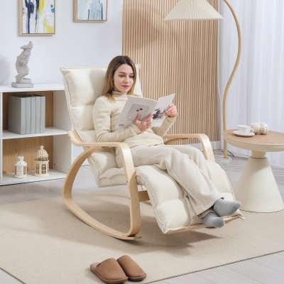 HOMCOM Fauteuil à Bascule Rembourré Crème Cadre Acier Salon