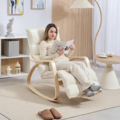 HOMCOM Fauteuil à Bascule Rembourré Crème Cadre Acier Salon
