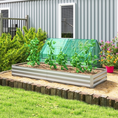 Outsunny Lit Surélevé Métal 241x90,5x30 cm Argent Jardin