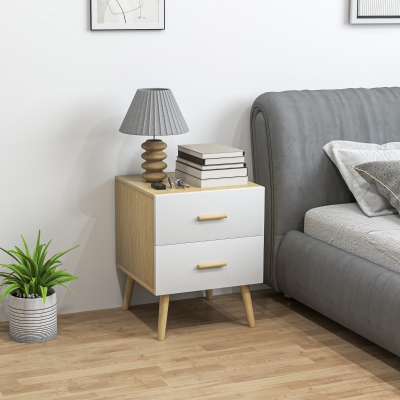 HOMCOM Table de Chevet Bois Scandinave 2 Tiroirs 40x40x50 cm