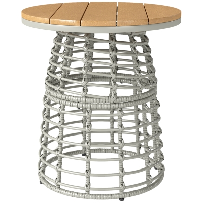 Outsunny Table Basse Ronde Extérieur Rotin Acier Ø45x50cm Gris