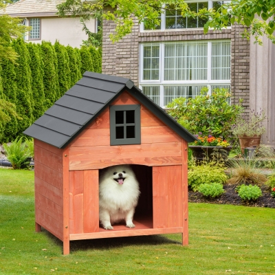 PawHut Niche Surélevée Extérieur Bois pour Chiens 15kg